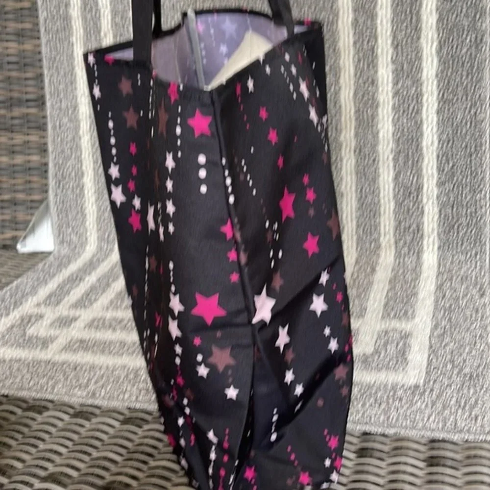 Kate Spade Black Multi Color with Light and Dark Pink Stars Canvas Tote XL Reusa - Picture 4 of 16